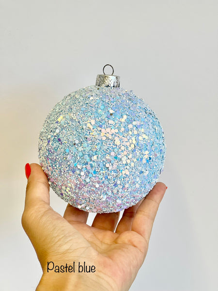 Pastel Blue Christmas Ornament, Handmade Velvet Balls, Christmas Ball, Christmas Decorations, Christmas Gift, Glitter Christmas Balls