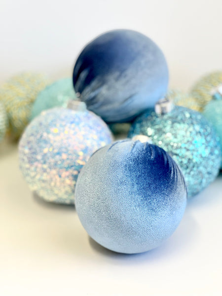 Pastel Blue Christmas Ornament, Handmade Velvet Balls, Christmas Ball, Christmas Decorations, Christmas Gift, Glitter Christmas Balls