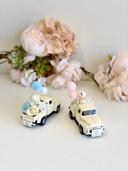 Baby Shower Favors Vintage Truck Teddy Bear | Car Baby Boy Girl Shower Decorations | Personalized Car Favor | Baby Sprinkle Centerpiece Gift