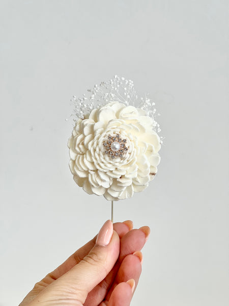Ivory Sola Wood Flower Corsage and Boutonniere Set, Prom Party Corsage Set