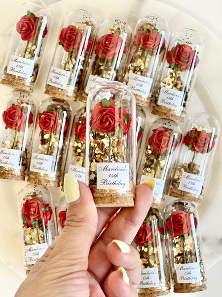 10 pcs Wedding Favors – Custom Glass Dome Cloche Favors, Beauty and the Beast Party Favors for Guests