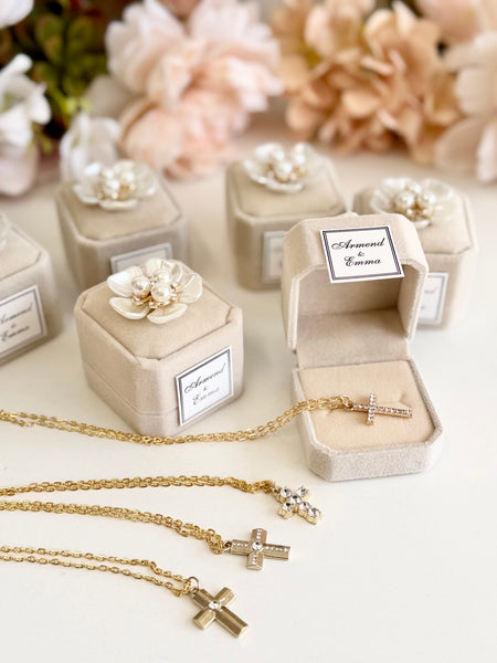 6 pcs Personalized Baptism Favor with Cross Necklace, Christening Guest Gift, Custom Name Baptism Box, Religious Party Favors