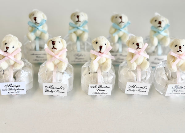5 pcs Teddy Bear Baby Shower Favors, Personalized Welcome Baby Favors, Custom Baby Boy Girl Party Favors for Guests, 1st Birthday Keepsakes