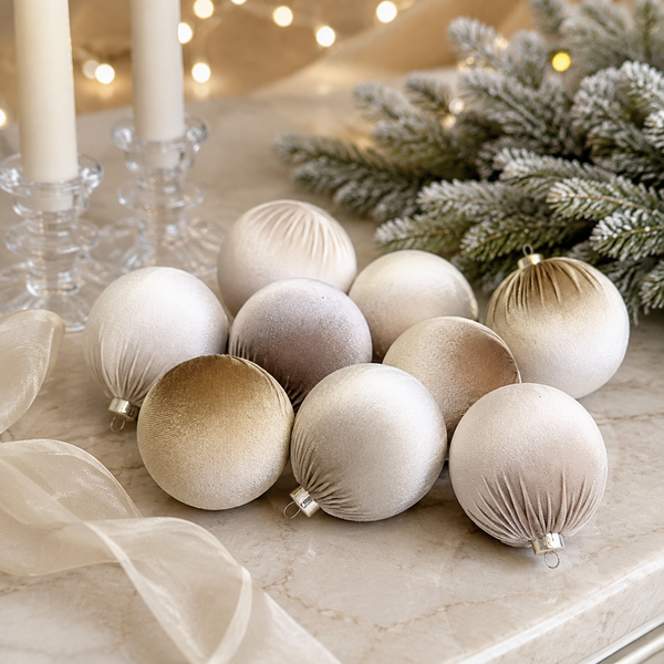 12 pcs Nude Shades Christmas Balls, Christmas Decorations, Velvet Christmas Bulbs, Christmas Gift, Christmas Box, Bulk Christmas Decore