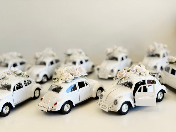Personalized White Beetle Favors | Vintage Wedding Car Gifts | Bridal Shower Guest Keepsakes | Elegant Party Decor