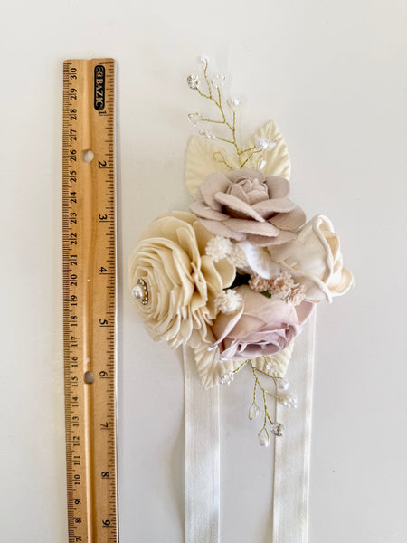 Ivory Beige Sola Wood Flower Corsage and Boutonniere Set, Prom Party Corsage Set