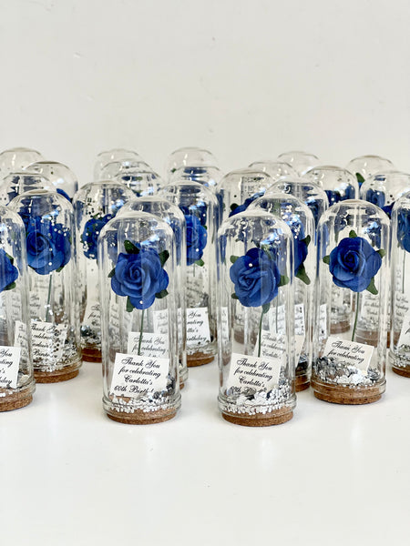 10 pcs Royal Blue Wedding Favors – Rose Dome Favors for Guests, Personalized Beauty and the Beast Custom Party Gifts, Bulk Rustic Favors