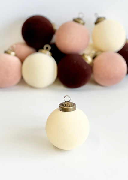 12 pcs Earth Tone Velvet Christmas Ornaments Brown, Creamy and Beige Cozy Holiday Tree Decor, Boho Farmhouse
