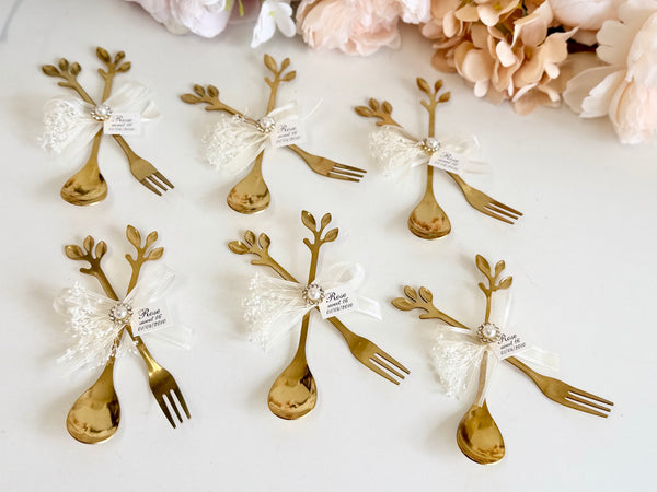 5 pcs Personalized Gold Spoon and Fork Favors, Wedding Guest Gift, Bridal Shower Engagement Party Favor, Bachelorette Keepsake