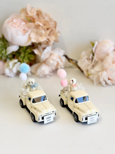 Baby Shower Favors Vintage Truck Teddy Bear | Car Baby Boy Girl Shower Decorations | Personalized Car Favor | Baby Sprinkle Centerpiece Gift