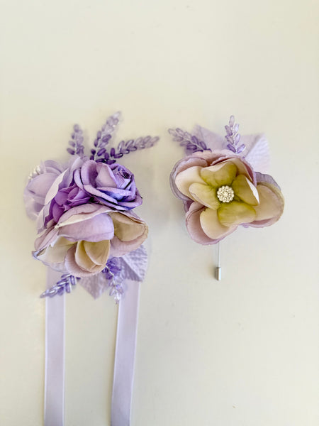 Luxury Lilac Wedding Corsage and Boutonniere Set, Prom Party Corsage Set