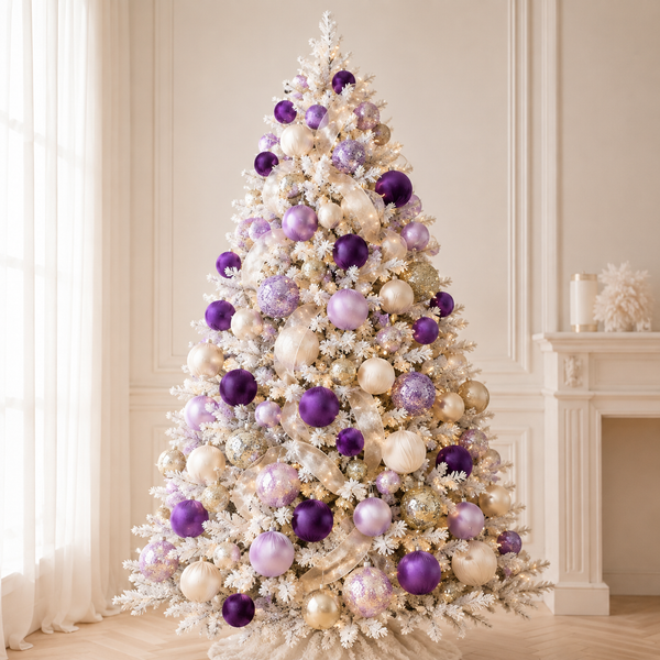 12 pcs Luxury Gold Purple Christmas Ornaments, Mix of Velvet Satin Glitter Textured Balls, Elegant Holiday Tree Decorations, Christmas Gifts