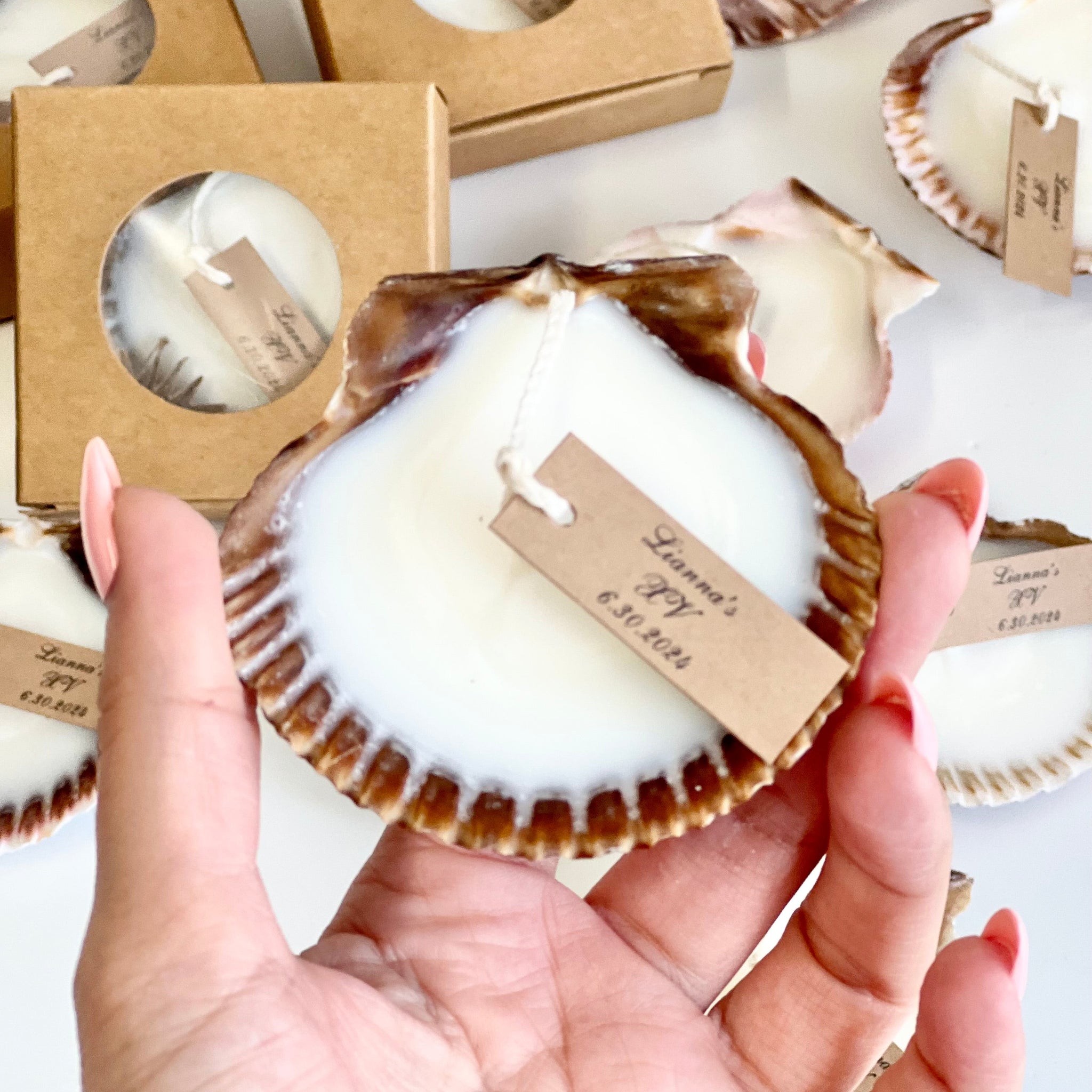 5 pcs Beach Wedding Sea Shell Candle Favors with Box, Ocean Theme Wedding Favors for Guests, Custom Beach Party Favors