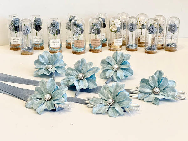Light Blue Wedding Corsages and Boutonnières Set, Wrist Corsage, Prom Corsage, Bridesmaids Corsage, Bridal Bracelets, Mom wedding Bracelet