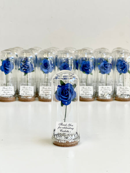 10 pcs Royal Blue Wedding Favors – Rose Dome Favors for Guests, Personalized Beauty and the Beast Custom Party Gifts, Bulk Rustic Favors