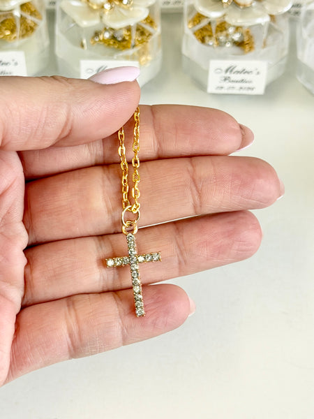 Baptism Favors Cross with Necklace Gifts, Christening Rosary Favors for Guests, Custom First Communion Favors, Personalized Baptism Gifts