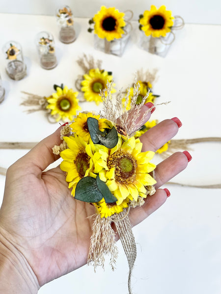 Sunflower Wedding Corsages Boutonnières Set, Prom Wrist Corsage, Rustic Wedding Corsage, Bridesmaids Corsage, Bridal Bracelets