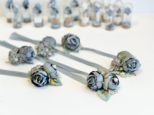 Dusty Blue Wedding Corsages and Boutonnières Set, Wrist Corsage, Prom Corsage, Bridesmaids Corsage, Bridal Bracelets, Mom Corsage