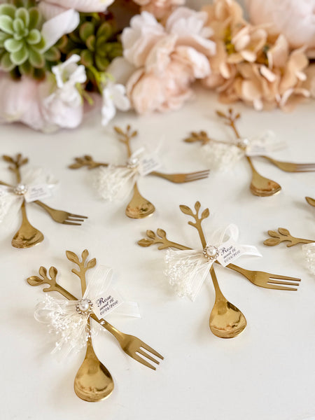 5 pcs Personalized Gold Spoon and Fork Favors, Wedding Guest Gift, Bridal Shower Engagement Party Favor, Bachelorette Keepsake