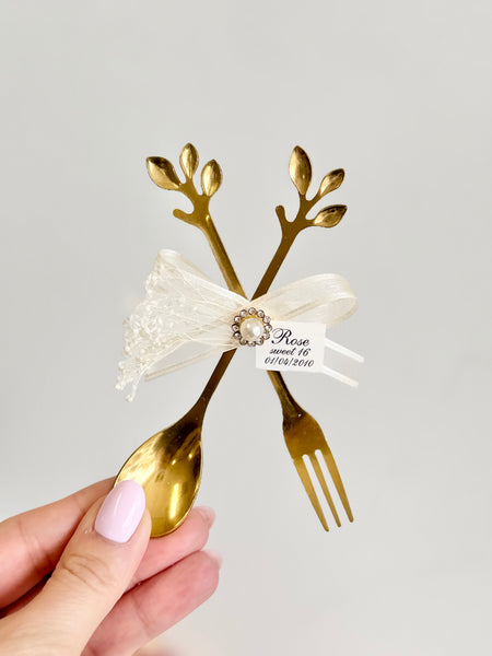 5 pcs Personalized Gold Spoon and Fork Favors, Wedding Guest Gift, Bridal Shower Engagement Party Favor, Bachelorette Keepsake
