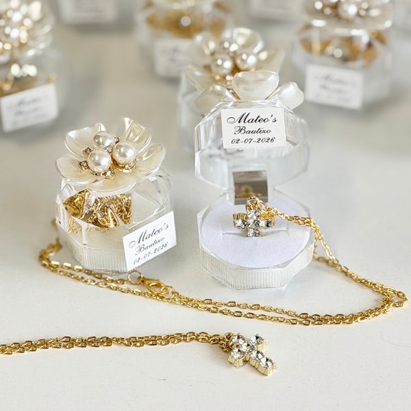 Baptism Favors Cross with Necklace Gifts, Christening Rosary Favors for Guests, Custom First Communion Favors, Personalized Baptism Gifts