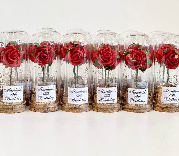 10 pcs Wedding Favors – Custom Glass Dome Cloche Favors, Beauty and the Beast Party Favors for Guests