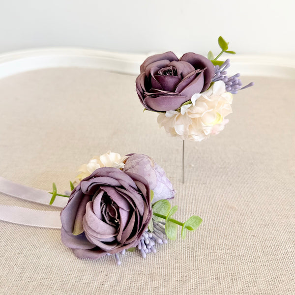 Floral headband with purple flowers on a white background