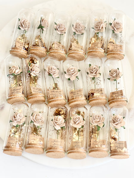 Tan Wedding Favors – Rose Dome Favors for Guests, Personalized Beauty and the Beast Custom Party Gifts, Bulk Rustic Favors