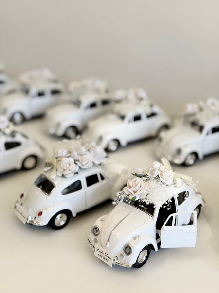 Personalized White Beetle Favors | Vintage Wedding Car Gifts | Bridal Shower Guest Keepsakes | Elegant Party Decor