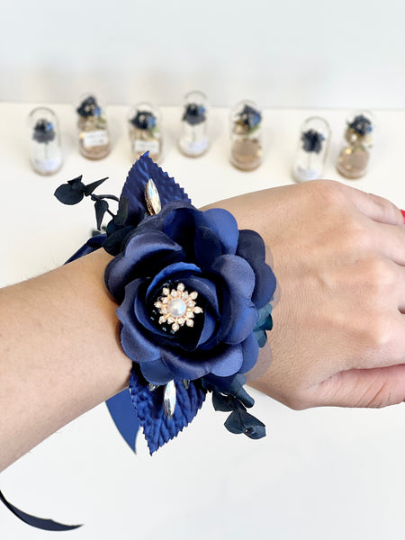 Navy Blue Corsage and Boutonnieres Set, Wedding Corsages, Wrist Corsage, Elegance Wedding Corsage, Bridesmaids Corsage, Bridal Bracelets
