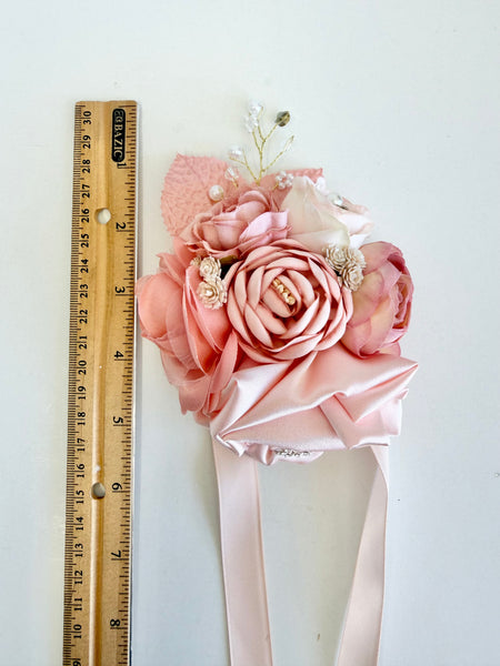Peach Wedding Corsages, Prom Corsage Boutonniere Set, Wrist Blush Peach Corsage, Bridesmaids Corsage, Bridal Bracelets, Blush Boutonnière
