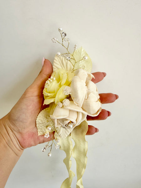 Light Yellow Corsage and Boutonniere Set, Ivory Prom Party Corsage Set