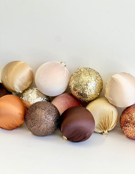12 pcs Luxury Brown Shades Christmas Ornaments, Mix of Velvet Satin Glitter Textured Balls, Elegant Holiday Tree Decorations, Christmas Gift