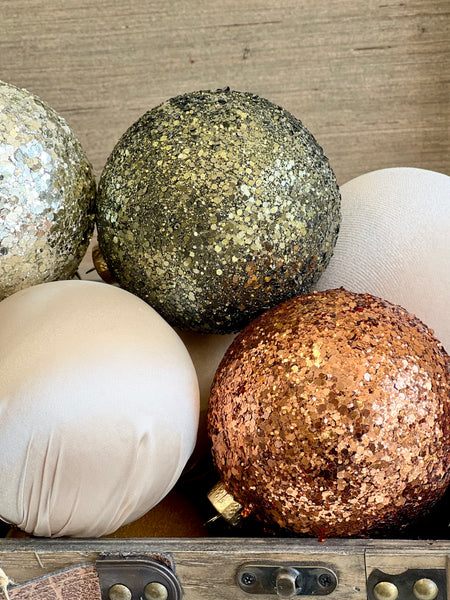 12 pcs Luxury Brown Shades Christmas Ornaments, Mix of Velvet Satin Glitter Textured Balls, Elegant Holiday Tree Decorations, Christmas Gift