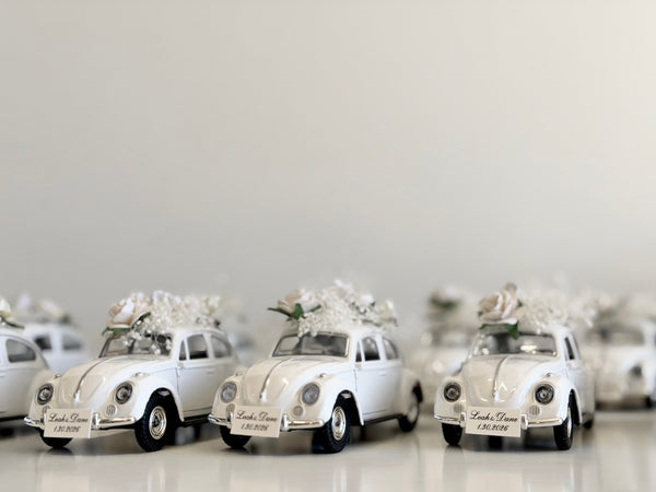 Personalized White Beetle Favors | Vintage Wedding Car Gifts | Bridal Shower Guest Keepsakes | Elegant Party Decor