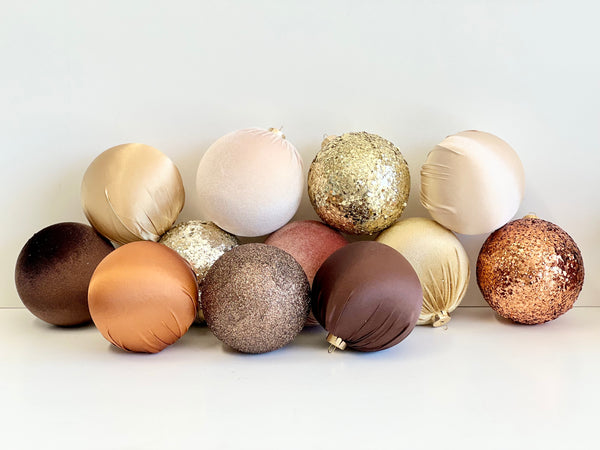 12 pcs Luxury Brown Shades Christmas Ornaments, Mix of Velvet Satin Glitter Textured Balls, Elegant Holiday Tree Decorations, Christmas Gift