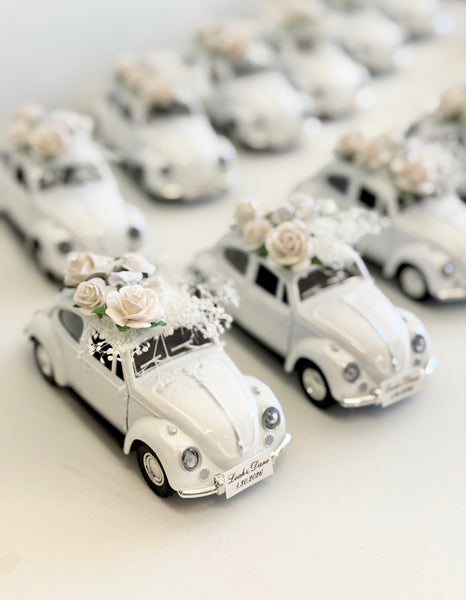 Personalized White Beetle Favors | Vintage Wedding Car Gifts | Bridal Shower Guest Keepsakes | Elegant Party Decor