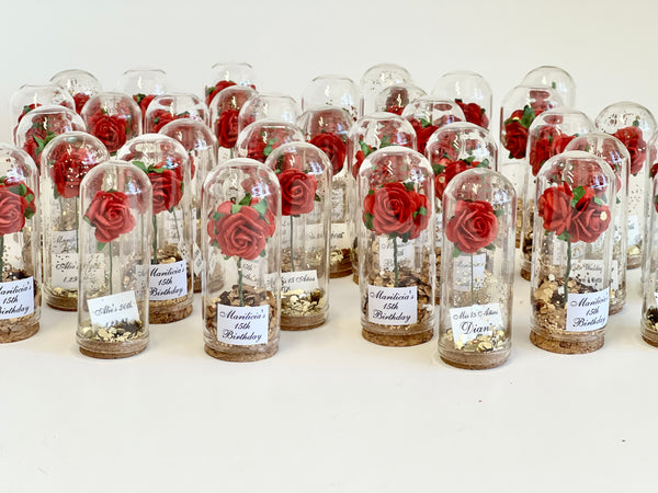 10 pcs Wedding Favors – Custom Glass Dome Cloche Favors, Beauty and the Beast Party Favors for Guests