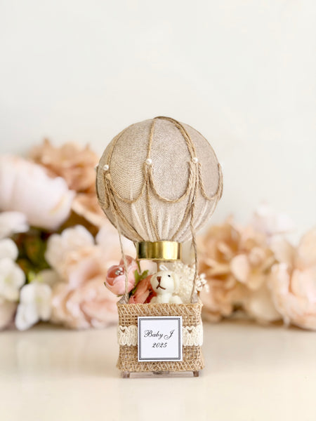 Hot Air Balloon Baby Shower Favor, Teddy Bear Baby Shower Gift, Neutral Baby Shower Decor, Newborn Keepsake Favors for Guests