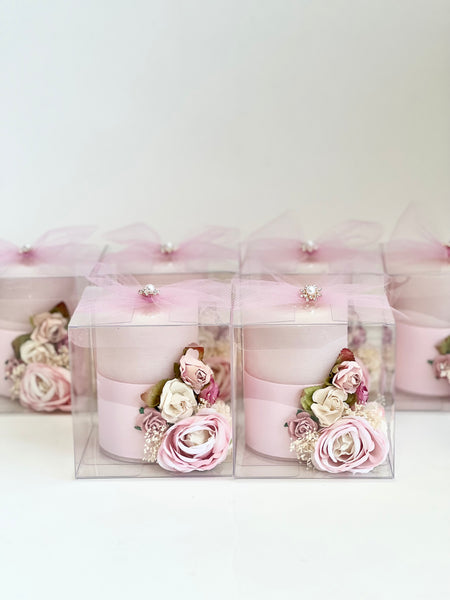 3 pcs Pink Custom Candles – Wedding Favors for Guests, Custom Party Favors with Box, Personalized Candle Gifts