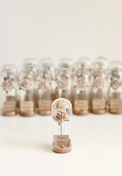 Tan Wedding Favors – Rose Dome Favors for Guests, Personalized Beauty and the Beast Custom Party Gifts, Bulk Rustic Favors