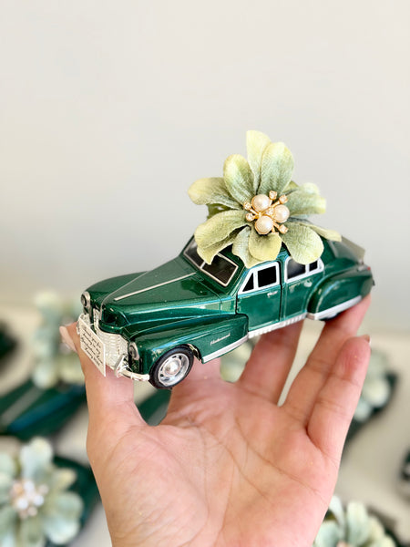 Vintage Elegance Car Wedding Favors, Emerald Green Personalized Guest Keepsakes, Luxury Custom Party Gifts