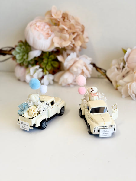Baby Shower Favors Vintage Truck Teddy Bear | Car Baby Boy Girl Shower Decorations | Personalized Car Favor | Baby Sprinkle Centerpiece Gift