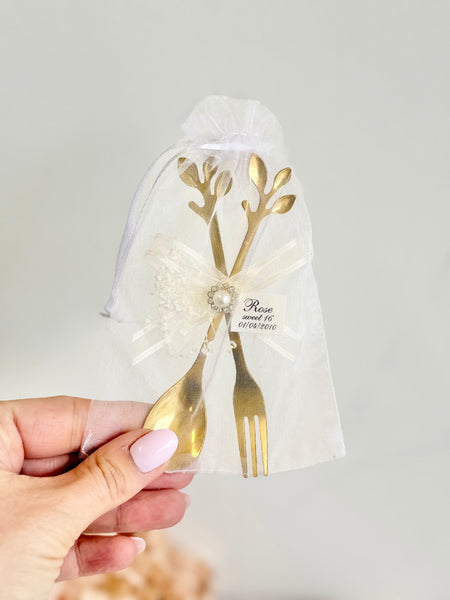 5 pcs Personalized Gold Spoon and Fork Favors, Wedding Guest Gift, Bridal Shower Engagement Party Favor, Bachelorette Keepsake