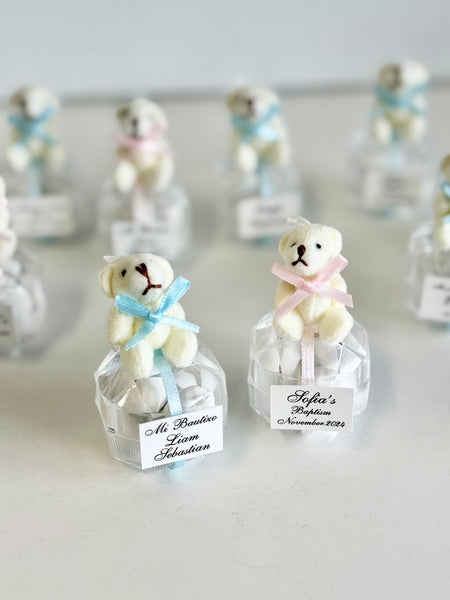 5 pcs Teddy Bear Baby Shower Favors, Personalized Welcome Baby Favors, Custom Baby Boy Girl Party Favors for Guests, 1st Birthday Keepsakes
