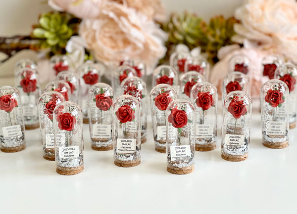 10 pcs Red Wedding Favors – Rose Dome Favors for Guests, Personalized Beauty and the Beast Custom Party Gifts, Bulk Rustic Favors