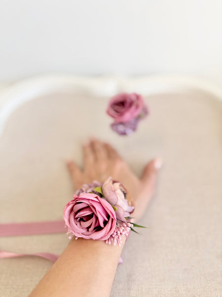 Wedding Corsages, Prom Corsage, Wrist Corsage, Rustic Dusty Rose Corsage, Mauve Wrist Corsage, Bridesmaids Corsage, Bridal Bracelets