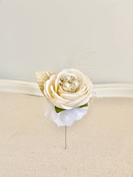 Luxury White Corsage and Boutonniere Set, Wedding, Prom Party Corsage Set