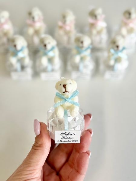 5 pcs Teddy Bear Baby Shower Favors, Personalized Welcome Baby Favors, Custom Baby Boy Girl Party Favors for Guests, 1st Birthday Keepsakes