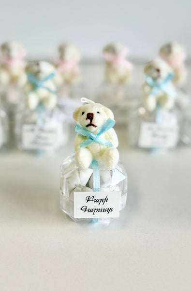 5 pcs Teddy Bear Baby Shower Favors, Personalized Welcome Baby Favors, Custom Baby Boy Girl Party Favors for Guests, 1st Birthday Keepsakes